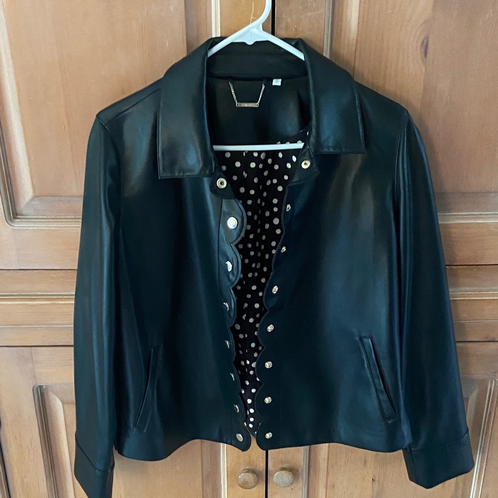 Chico’s Black Scalloped Faux Leather Women's Jacket